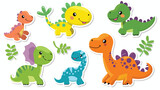 Fototapeta Pokój dzieciecy - cute dinosaur cartoon stickers flat vector