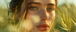 Fresh face amidst nature, close-up, dewy skin, natural light, serene background, close-up