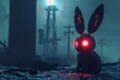 A neonrendered bunny with glowing eyes in a desolate wasteland , 8K resolution
