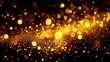 Golden blurred bokeh lights on black background. Glitter sparkle stars for celebrate. Overlay for your design. Bokeh light lights affect the background. glowing dust bokeh confetti overlay for design.