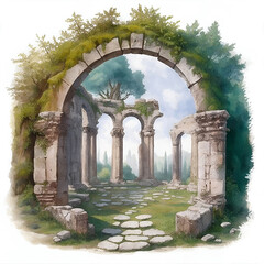 Wall Mural - panoramic ancient ruin illustration on white backround
