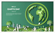 World Earth Day, many people doing activities, enjoy their life in a dream city, save the planet and energy concept, paper illustration, and 3d paper.
