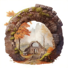 Wall Mural - panoramic ancient ruin illustration on white backround
