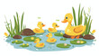 Pond with ducklings vector. flat vector isolated on white