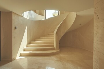 Sticker - contemporary minimalistic interior design, beige color, stairs