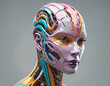 Colorful futuristic human head, 3d render colorful background colorful background