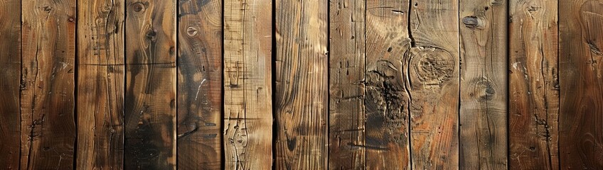 Wall Mural - Distressed wooden plank texture with natural knots and grains, perfect for a rustic-chic wallpaper look
