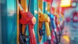 Fuel station pumps detailed in vibrant colors, providing a close-up view with space for narrative, 3D render