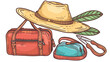 Doodle clipart. Hat of a vacationer tourist. All obje