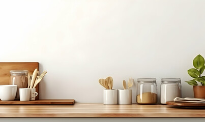 Front view of the kitchen wooden countertop