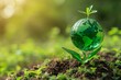 Globe and plant in the soil, save the world concept