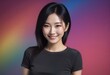 Beautiful asian woman smile with black shirt on colorful background