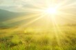 Sunset in the mountains,  Beautiful summer landscape with grass and sun