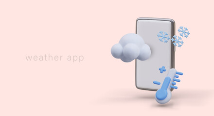 Commercial poster for weather app. Horizontal advertising layout for social networks