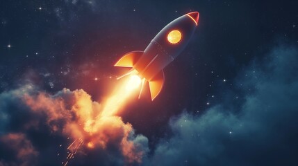 Wall Mural - space rocket launch with spaceship and stars illustration.