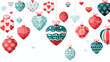 Vector christmas background - heart shaped balls. Flat