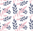 Pink and purple leaves on the branches. Seamless vector botanical pattern suitable for backgrounds and prints.
