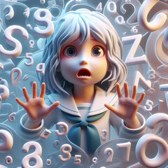 Wall Mural - scared school girl surrounded by numbers