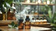 © visoot - Many essential oil facial spa products in an essential oil smoked aromatherapy environment. Generative AI.