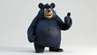 animated style Rendered 3D dark blue bear, black eyes standing in a white studio. Looking to the camera and shows a thumbs up  