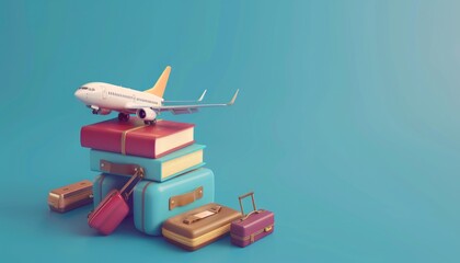 Wall Mural - luggage or baggage and planes placed on passport for making advertising media about tourism by AI generated image