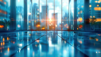 Aufkleber - Blurred glass wall of modern business office building at the business center use for background in business concept. Abstract office windows background. Generative AI.