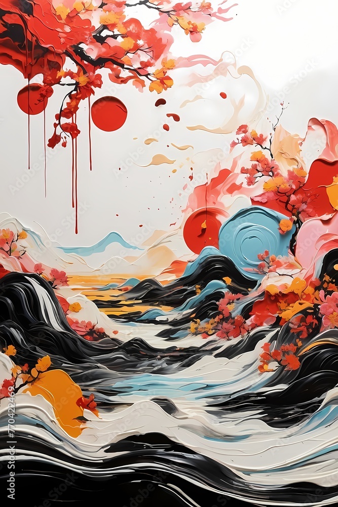 Japanese zen style abstract art illustration using brush stroke style ...