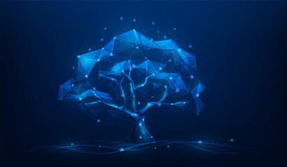 Wall Mural - adobe illustratree big data technology low poly wireframe on blue background. storage online. vector