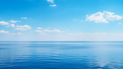 Wall Mural - Blue sky over calm sea. Blue sea and sunny sky on horizon over calm water