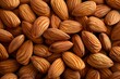 Closeup of Heap of Nutritious Brown Almonds Filling Frame as Healthy Snack or Ingredient