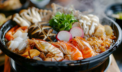 Sukiyaki seafood served with suki spicy sauce