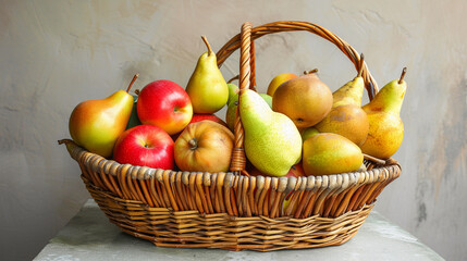 Canvas Print - Assorted Fresh Fruits in Wicker Basket