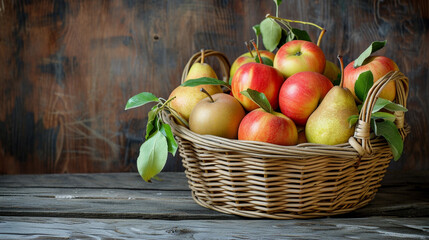 Canvas Print - Rustic Basket of Fresh Picked Fruits