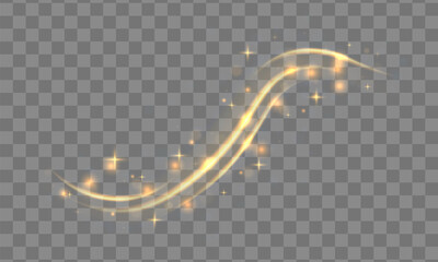Wall Mural - dynamic golden waves with small parts. golden line with light effect. dust of yellow sparks and star
