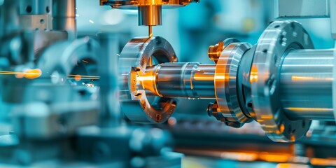 A machine is in the process of cutting a piece of metal