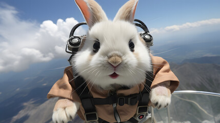 Wall Mural - A rabbit jumped from a parachute, filmed on a go pro camera