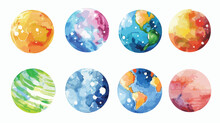 Watercolor Planet Clip Art Flat Vector Isolated On White