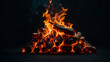 fire, bonfire, on a completely black background to overlay the screen