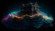 the wave of light with the house concept on a dark background