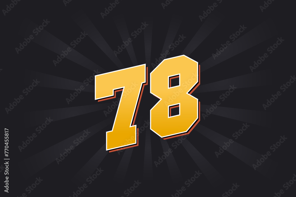 Number 78 vector font alphabet. Yellow 78 number with black background ...