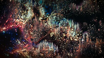 Poster - beautiful shamanic girl playing on shaman frame drum in the nature, artistic effect. Loop Animation.