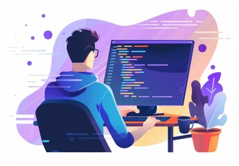 A backend developer who writes code on a computer