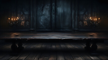Wall Mural - a wooden table on a wooden background with the light shining on it