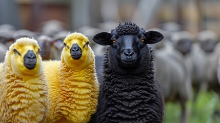   A group of sheep gathered together on a verdant field