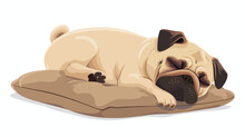 Cartoon Cute Pug Dog Cartoon Sleeping On The Pillow