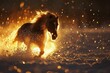 horse of fire charging in the snow
