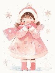 Wall Mural - little girl with christmas gift