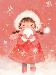 Wall Mural - little girl with christmas gift