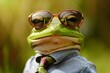 Stylish Frog in Sunglasses and Tie Flashing a Smile in Natural Habitat