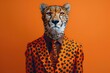 Surreal Cheetah Portrait in Bold Geometric Patterned Suit and Tie